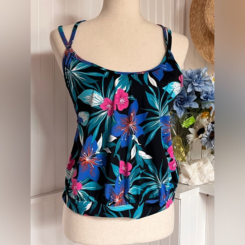 Tropical Floral Print Tankini Top